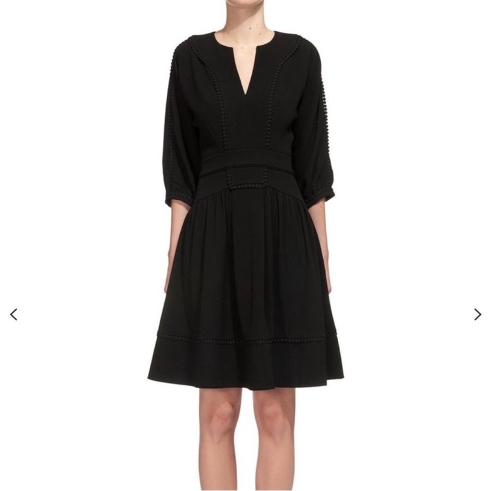 Whistles‎ Eliza Black Pom Pom Trim A-Line Mini Dress Size 6